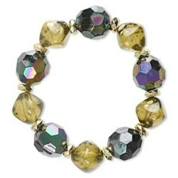 Handcrafted Chunky Green Peacock Gold Beads Stretc - Picture 1 of 1